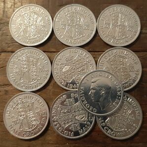 10枚セット 1948年 イギリス 英国 古銭 ハーフ クラウン コイン 32mm 14g イギリスの国章デザイン送料無料