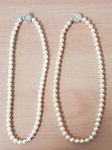 14054【1円スタート】真珠　パール　ネックレス　2本おまとめ　6.2～7.4mm玉　簡易梱包で発送