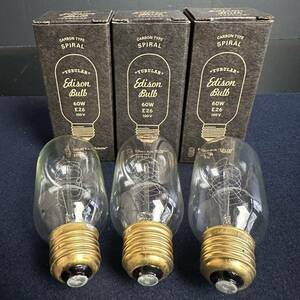 [KJ053] エジソンバルブ SPIRAL TUBULAR 暖色 100V/60W 3点 口金E26 フィラメント 電球 エジソン球 アンティーク 店舗 インテリア 雑貨