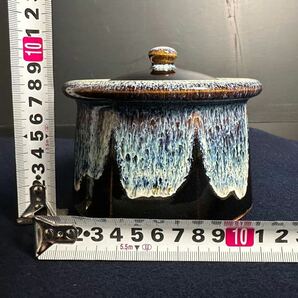 [SX925] 海鼠釉 菓子器 菓子鉢 蓋物 茶道具 盛鉢 飾り鉢 小物入れ 骨董 陶器の画像8