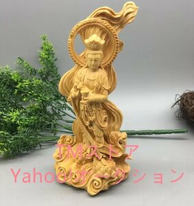 木彫り 聖観音菩薩立像 15.5cm 木製木像 仏教美術品 ＜ 仏像 開運置物 幸運置物 ＞ 観世音菩薩像 観自在菩薩像 聖観音 (小葉楊木)