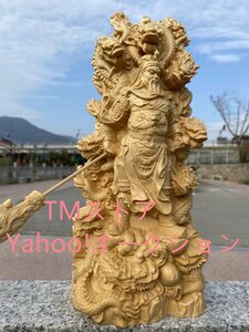 極上品◆木彫り九龍関公武財神置物関羽関二爺装飾工芸品 高20cm