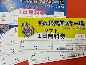 計6枚☆中央アルプス　駒ケ根高原スキー場・リフト1日無料券・大人2枚・小中学生4枚☆2023-24シーズン♪