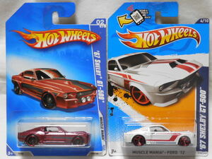 HOT WHEELS / 67 シェルビー GT-500 (2009 #078/濃赤)+(2012 #114/白) 開封用２台セット