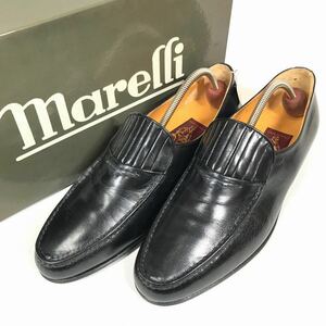 未使用品【マレリー】本物 marelli 靴 26cm 黒 ローファー スリッポン ビジネスシューズ 本革 レザー 男性用 メンズ イタリア製 8 箱有