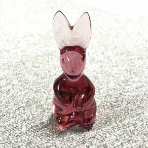 美品【バカラ】本物 Baccarat 置物 うさぎ ウサギ 兎 ラビット 干支 オブジェ ピンククリア色系 クリスタルガラス