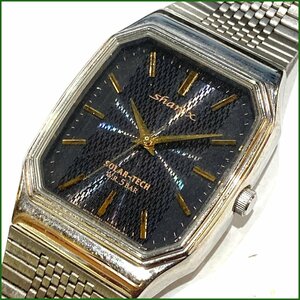 中古●シチズン/CITIZEN●sharex SOLAR-TECH ソーラー E031-T015326 メンズ腕時計 スクエア 黒文字盤 シャレックス