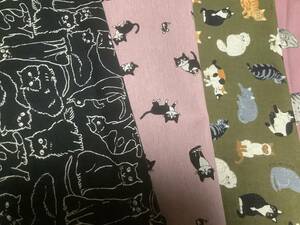 綿麻キャンバス 4種 巾×410cm 猫 / 日本製 生地 はぎれ ねこ ネコ マヌル猫 合計4m