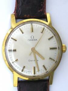 7A OMEGA オメガ Geneve ジュネーヴ ジュネーブ 自動巻き オートマ メンズ 男性用 金色 WATER PROOF 革ベルト