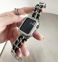 アップルウォッチ バンド ベルト apple watch series 6,SE,5,4金属＆革 保護カバー付 44mm サードパーティ かわいい メンズ レディース_画像4
