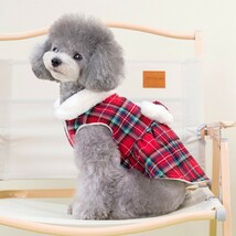 犬の服 チェック柄ワンピース コスチューム リボン 柔らかい 秋冬 加絨 厚い 防寒 ペットウェア ペット用品 おしゃれペット ドッグウエア_画像8