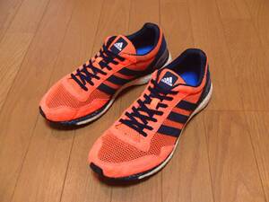 即決早勝!!絶対推奨アディダスADIZERO JAPANスニーカー橙×紺【技術革新】adidas BOOSTランニングシューズ26.5㎝★ジョギングシューズ☆