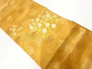 ys6827679; 逆雲取りに菊・波模様刺繍袋帯【リサイクル】【着】