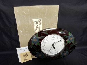 sa/ 讃岐漆器 讃岐彫り 壁掛け時計 和柄 花柄 楕円形 現状品　/DY-2231