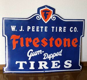 【幅91cm】1930&#039;s ファイヤーストーン Firestone Tires Gum Dipped 看板 ビンテージ アンティーク アメリカ 世田谷ベース