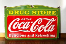 【幅68cm】コカ・コーラ ホーロー 看板 COCA COLA DRUG STORE ビンテージ アンティーク アメリカ 世田谷ベース _画像1