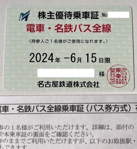 最新版　名古屋鉄道 名鉄 株主優待乗車証 電車・バス全線 定期券式 有効期限 ～2024年6月15日まで （女性名義）