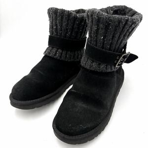 Q ＊ '希少 人気モデル' UGG アグ Cambridge ケンブリッジ 2way 裏ボア 本革 × ニット ムートン ブーツ 25cm レディース 黒 1003175