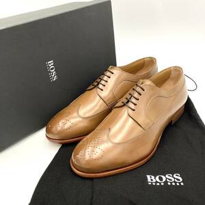 ☆ 未使用/ 付属品完備!! '伊製' BOSS HUGO BOSS BOLOGNA CONSTRUCTION ビジネスシューズ 革靴 ウィングチップ メダリオン 紳士靴 6.5EEE