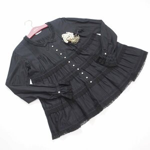 [ free shipping ] one da full world by Kaneko Isao black cotton loan race using long sleeve blouse / free size /L25-212