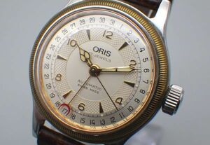 ●訳あり ORIS オリス 自動巻き 7400B ポインターデイト Cal.574 裏スケ 革ベルト AT 17石 定革・ループ欠品 現状品 内外箱 時計