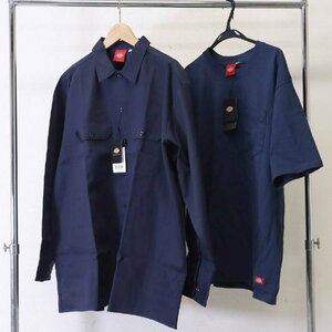 ★新品！Dickies★長袖ワークシャツXLサイズ＆半袖ポケットTシャツセットXXLサイズ★ネイビー メンズ 作業着 ディッキーズ★704h23