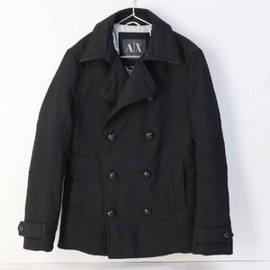 アルマーニエクスチェンジ ウール混 メンズ ピーコート Sサイズ 中綿入り 黒 ブラック Pコート ショートコート ARMANI EXCHANGE★731v18