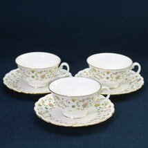 Noritake ノリタケ カップ＆ソーサー3客セット ボーンチャイナ スタジオコレクション 金彩 小花柄 黄色 緑◆732f06_画像1