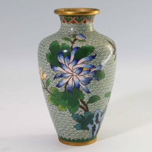 中国古玩 唐物 七宝焼 花鳥図 高さ18cm 花瓶 一輪挿し 飾り壺 花器 花入 ◆745f18