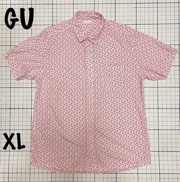 良品 ジーユー【GU】半袖ボタンシャツ ワイシャツ カジュアル XL.LLサイズ コットン100% ピンク/桃赤 柄331-250202 春夏 レディース可
