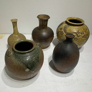 花器 花瓶 陶器　5点まとめ　骨董　古美術　置物　インテリア　備前 壺