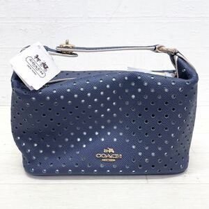 和155★① 未使用 COACH コーチ ハンドバッグ ハンドポーチ パンチング ターンロック レディース ネイビー