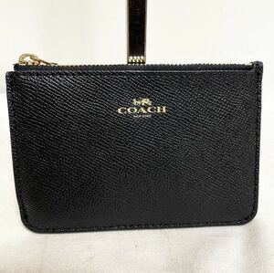 和150★ COACH コーチ レザー コインケース 小銭入れ キーリング付き レディース ブラック