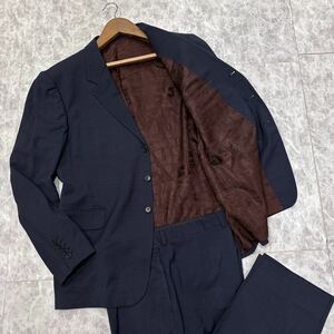 1円~ ＊ 高級感溢れる '紳士服の逸品' Paul Smith LONDON ポールスミス 裏地 総柄 WOOL スーツ 上下 セットアップ 44/37 メンズ NAVY 