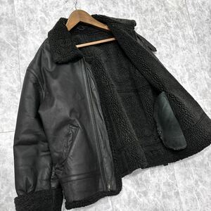 PP ＊ 古着 '極上LEATHER使用' WINLIT 裏ボア B-3 本革 シープスキン レザー フライトジャケット sizeL メンズ アウター BLACK 黒