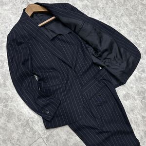 V @ 良品 / 日本製 '洗礼されたデザイン'『RING JACKET リングヂャケット』 WOOL ストライプ柄 スーツ 上下 セットアップ 46 紳士服 NAVY