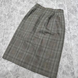 W ＊ 美品 '高級感溢れる' DAKS ダックス 高品質 WOOL & SILK グレンチェック柄 ロング タイト スカート size63-90 レディース 婦人服