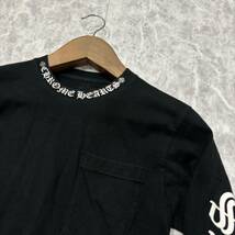 1円~ ＊ 米国製 'ラグジュアリーウェア' Chrome Hearts クロムハーツ 長袖 ネックロゴ スリーブロゴ Tシャツ / カットソー S メンズ USA製_画像3