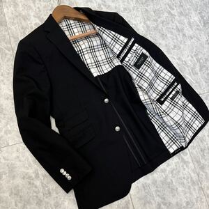 1円~ ＊ 日本製 '高級紳士服' BURBERRY BLACK LABEL バーバリー 裏地 チェック柄 SUPER 120'S WOOL テーラードジャケット L メンズ 黒