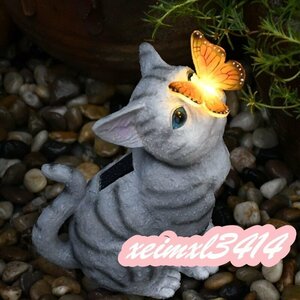 猫のガーデンオーナメント置物 ソーラーライト搭載 装飾品 アート おしゃれ お洒落 かわいい ガーデニング 庭 インテリア プレゼントLHA052