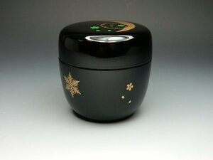 ★売出七】　茶道具　雪月花蒔絵　黒塗　中棗　新品