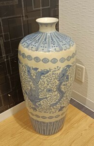 nn0202 115 アンティーク 染付 大壺 中古 現状品 古美術品 美術品 陶磁器 壺 花瓶 骨董品 龍 鳳凰 花 高さ約62cm