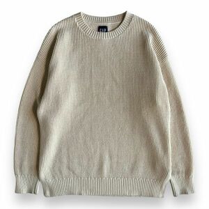 GAP Gap knitting waffle cotton knitted sweater crew neck tops side slit big Silhouette old clothes XS beige 