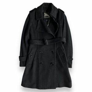 BURBERRY バーバリー ハーフ丈 ウール メルトン トレンチ コート エポレット ベルト ジャケット アウター 古着 レディース 36 ブラック 黒