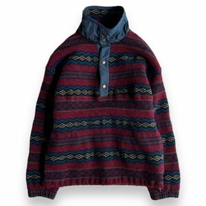 90s USA製 PENDLETON ペンドルトン 総柄 ノルディック ウール ハーフボタン スタンドカラー ジャケット アウター スナップ 古着 L マルチ系