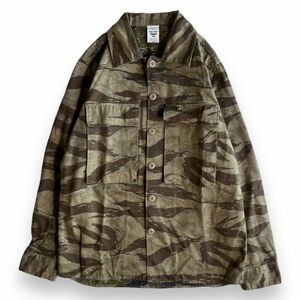 HOUSTON ヒューストン D/F MILITARY SHIRT 長袖 ミリタリー シャツ 40371 リアルツリー カモフラ 迷彩 コットン 古着 14 1/2 ブラウン系