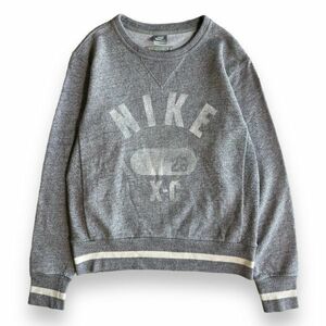 00s NIKE ナイキ Vガゼット プリント ロゴ コットン スウェット トレーナー 裏パイル トップス クルーネック 旧タグ 古着 S 杢 グレー