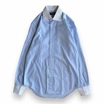 鎌倉シャツ Maker's Shirt 鎌倉 100番手 長袖 ピンストライプ ドレス シャツ ワイシャツ スーツ ビジネス トップス 15-35 1/2 38-85 ブルー_画像1