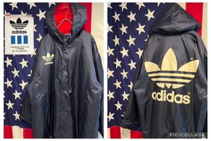 ★adidas★アディダス★80s★90s★日本製★デサント製★ベンチコート★フード★裏ボア★ナイロン★ネイビー★紺★Mサイズ★ヴィンテージ★