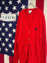 ★IZOD★アイゾッド★90s★ニット★カーディガン ★Vネック★ワンポイントロゴ★アクリル★刺繍ロゴ★レッド★赤★Lサイズ★ヴィンテージ_画像1